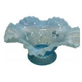 Blue Opalescent Ruffled Glass Compote