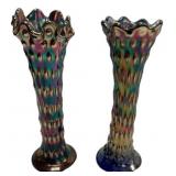 Carnival Glass Rustic Vases Pair