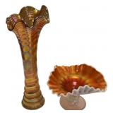 Carnival Glass Vase & Compote Pair