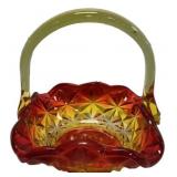Amberina Glass Basket Diamond Pattern