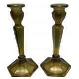 Pair Brass Hexagonal Candlesticks