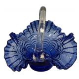 Cobalt Blue Art Glass Basket Ruffled