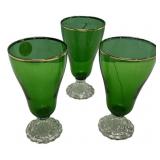 Green Glass Gold Rim Goblets Set of 3