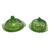 Green Depression Glass Butter Dishes (2)