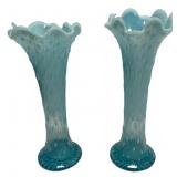 Pair Blue Opalescent Glass Vases
