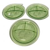 Green Depression Glass Grill Plates x3