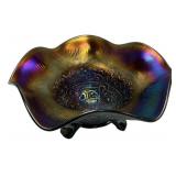 Carnival Glass Ruffled Footed Bowl