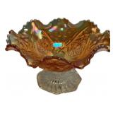 Amber Carnival Glass Ruffled Compote