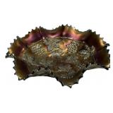 Carnival Glass Grape & Leaf Bowl
