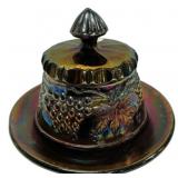 Carnival Glass Grape Covered Butter Dish