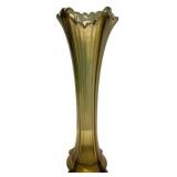 Green Carnival Glass Fluted Vase