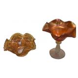 Carnival Glass Bowl & Compote Pair