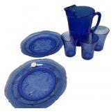 Cobalt Blue Depression Glass Set 6pc