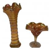 Marigold Carnival Glass Vase Pair