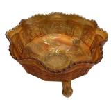 Marigold Carnival Glass Footed Bowl