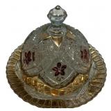 EAPG Covered Butter Dish Ruby Stain