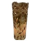 Gold Iridescent Pressed Glass Vase