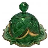 Green EAPG Covered Butter Dish Gold
