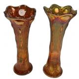Pair Carnival Glass Tree Trunk Vases