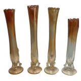 Set of 4 Carnival Glass Bud Vases