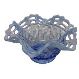 Blue Opalescent Basketweave Glass Bowl