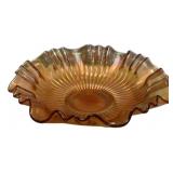 Marigold Carnival Glass Ruffled Bowl