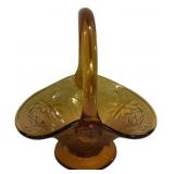 Amber Glass Basket with Floral Design