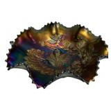 Carnival Glass Peacock Ruffled Bowl