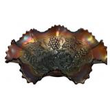 Carnival Glass Grape & Leaf Bowl