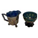 Carnival Glass Creamer & Footed Bowl