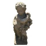 Stone Cherub Garden Statue w/ Fruit