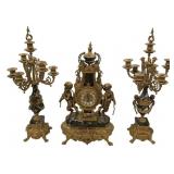 French Gilt Bronze & Marble Clock Set