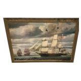 Framed Maritime Sailing Ship Painting