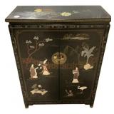 Chinese Black Lacquer Cabinet w/ Stone