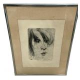 16"h., 12"w Print of Signed Portrait of Lady