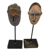 Pair African Carved Wood Masks on Stands