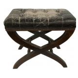 Tufted Leather X-Base Curule Bench