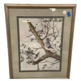 Lithograph titled White Breasted Nuthatches by Bas