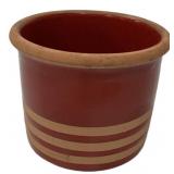 Red Glazed Stoneware Crock w/ Stripes