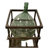 Green Glass Demijohn in Wood Crate