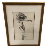 Signed Pencil Drawing Female Nude 1992