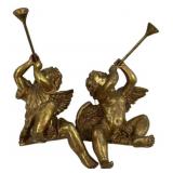 Pair Gold Gilt Cherub Trumpet Figures