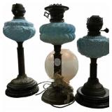 Victorian Blue Glass Oil Lamp Lot of 4