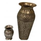Pair of Embossed Metal Vases