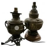 Pair Antique Oil Lamps Electrified