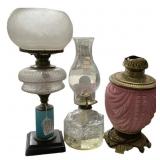 Lot of 3 Victorian Oil Lamps