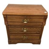 Oak 3-Drawer Nightstand Brass Hardware