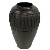 Black Matte Ceramic Vase Ribbed Design