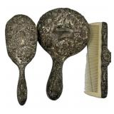 Silver Plated Floral Vanity Set 3pc