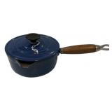 Blue Enameled Cast Iron Saucepan w/Lid